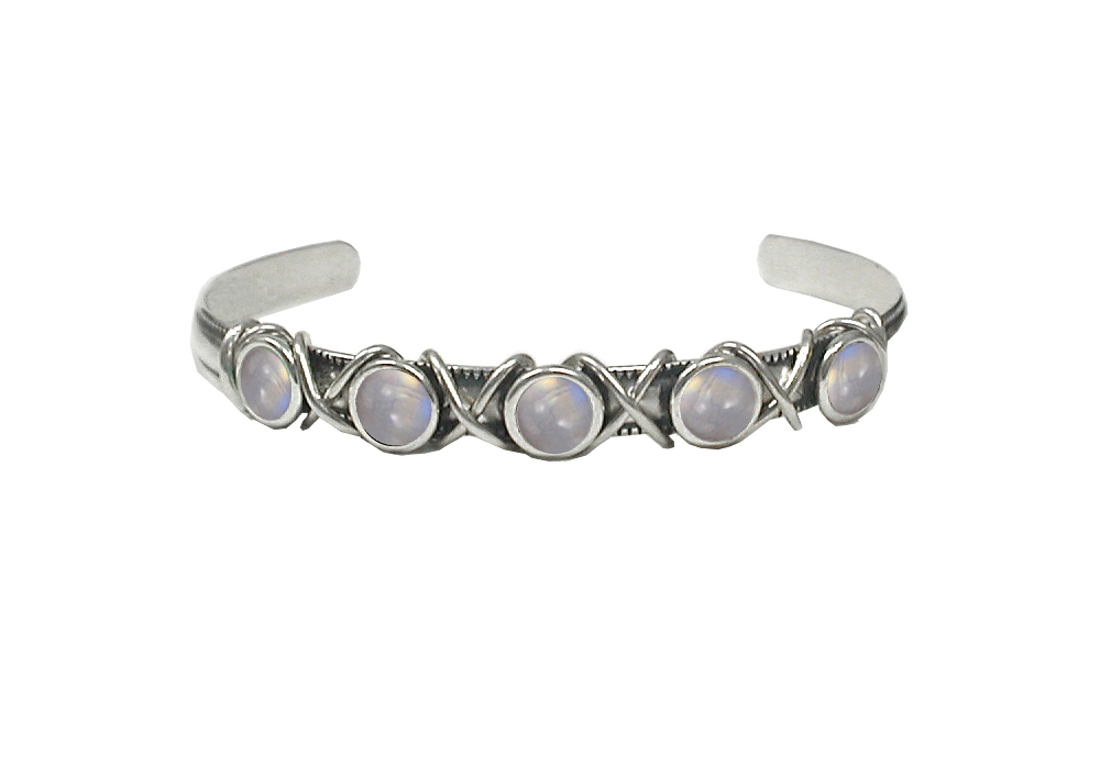 Sterling Silver Cuff Bracelet With Rainbow Moonstone